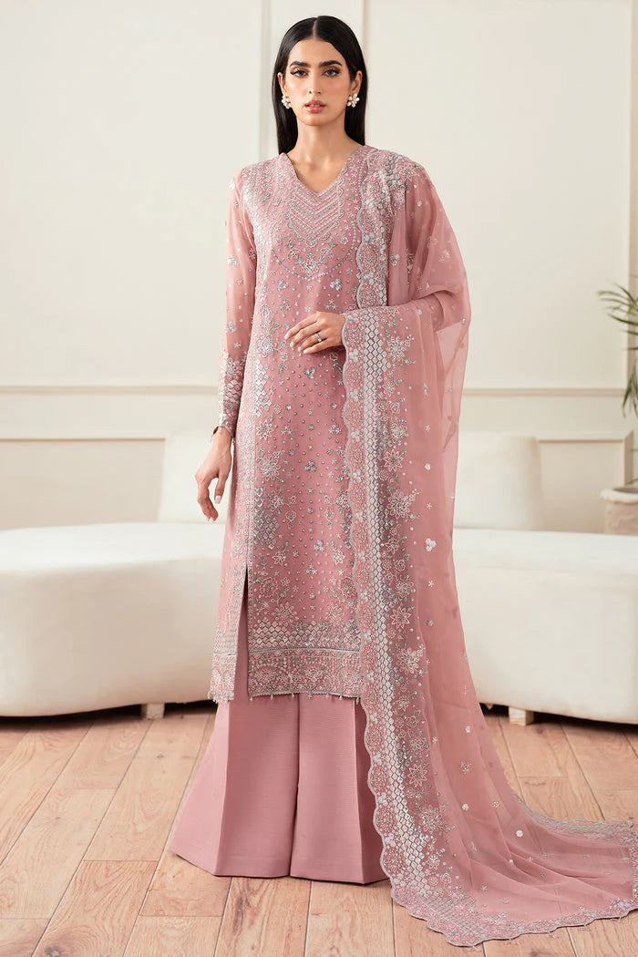 Farasha Essence Embroidered Chiffon Unstitched 3Pc Suit - Mauve Light