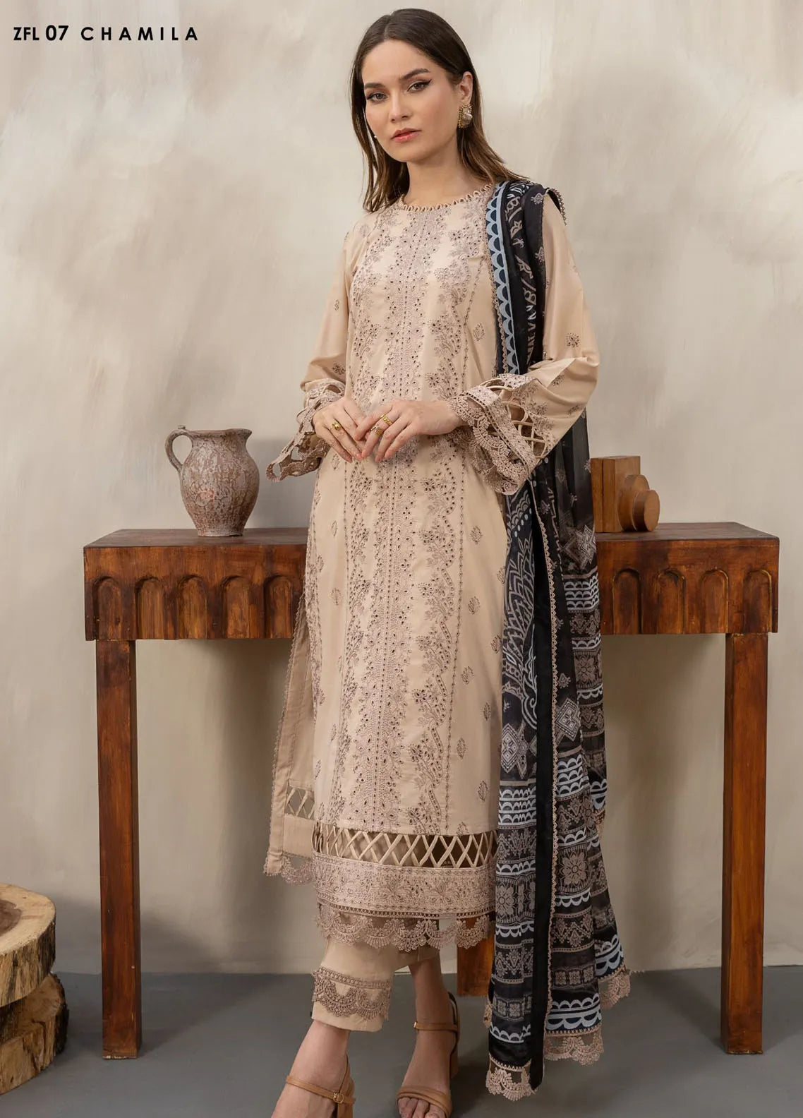 Zarif Festive Chikankari Lawn Unstitched 3Pc Suit ZFL-07 Chamila
