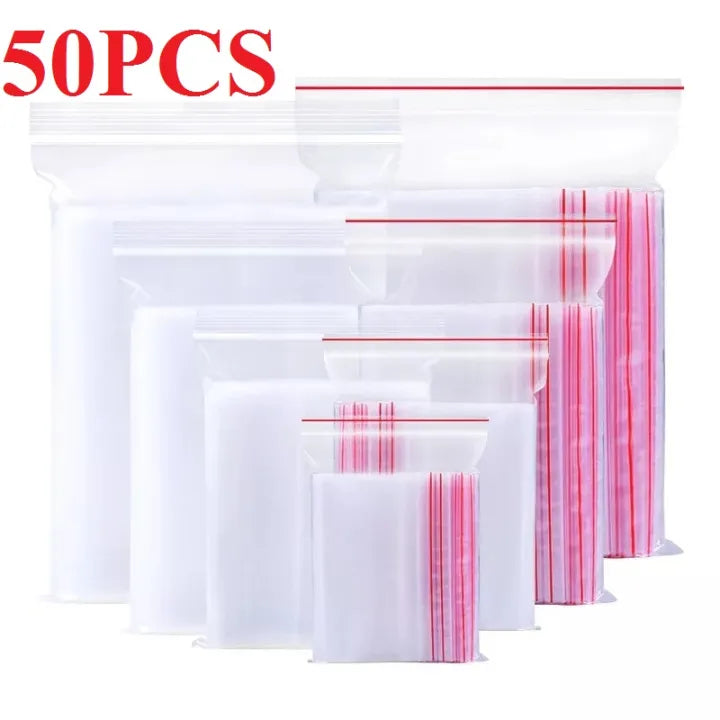 50PCS Resealable Vacuum Air Tight Clear Zip Lock Ziplock LDPE Plastic Bag multiple sizes to choose from