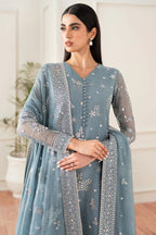 Farasha Essence Embroidered Chiffon Unstitched 3Pc Suit - Aqua Bliss