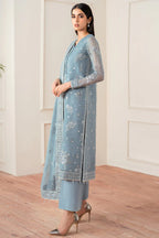 Farasha Essence Embroidered Chiffon Unstitched 3Pc Suit - Aqua Bliss