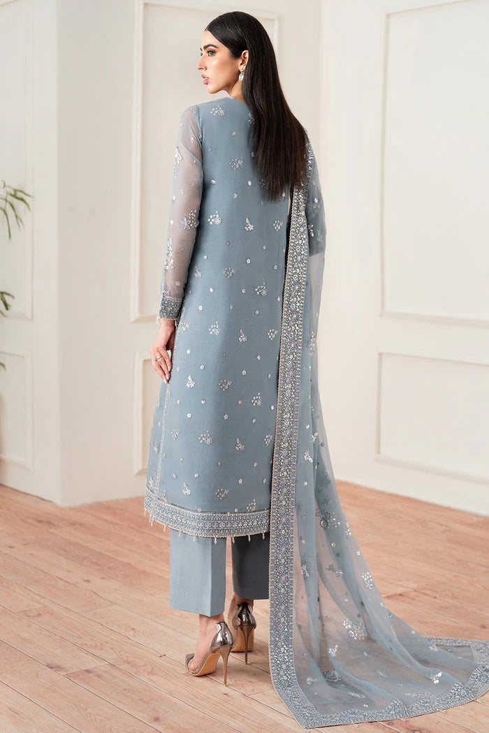 Farasha Essence Embroidered Chiffon Unstitched 3Pc Suit - Aqua Bliss