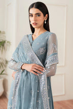 Farasha Essence Embroidered Chiffon Unstitched 3Pc Suit - Aqua Bliss