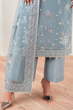 Farasha Essence Embroidered Chiffon Unstitched 3Pc Suit - Aqua Bliss
