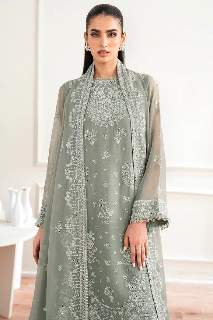 Farasha Essence Embroidered Chiffon Unstitched 3Pc Suit - Ash Green