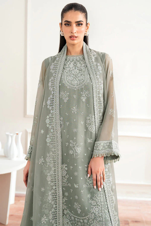 Farasha Essence Embroidered Chiffon Unstitched 3Pc Suit - Ash Green