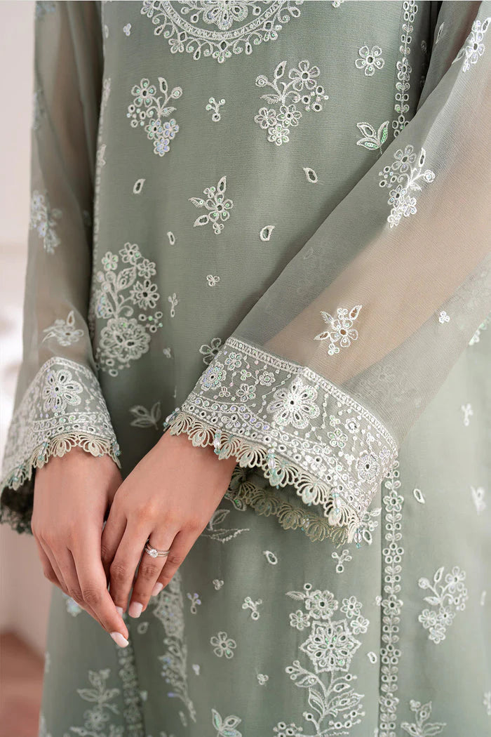 Farasha Essence Embroidered Chiffon Unstitched 3Pc Suit - Ash Green