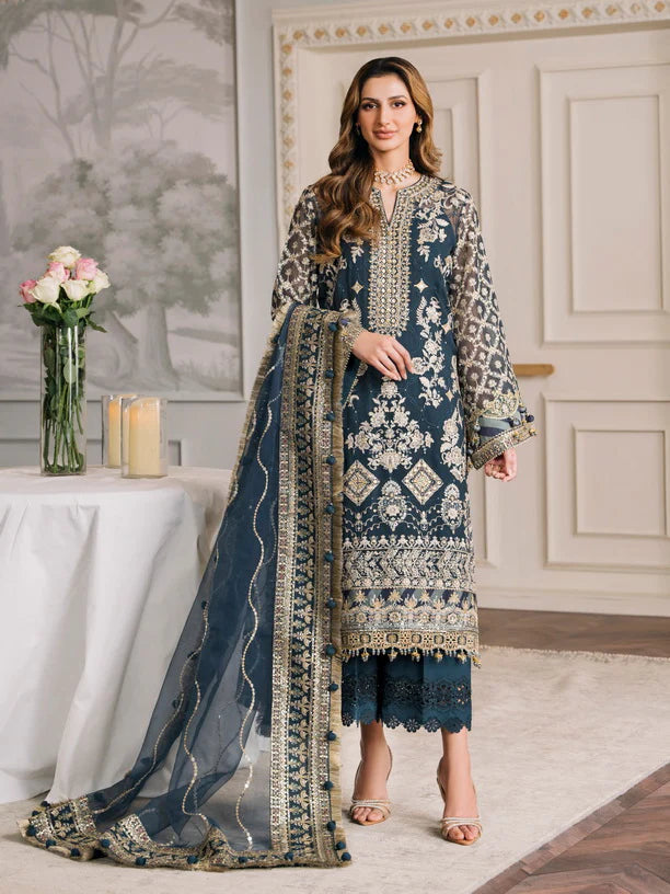Baroque Chantelle Embroidered Luxury Chiffon Unstitched 3Pc Suit EC-01