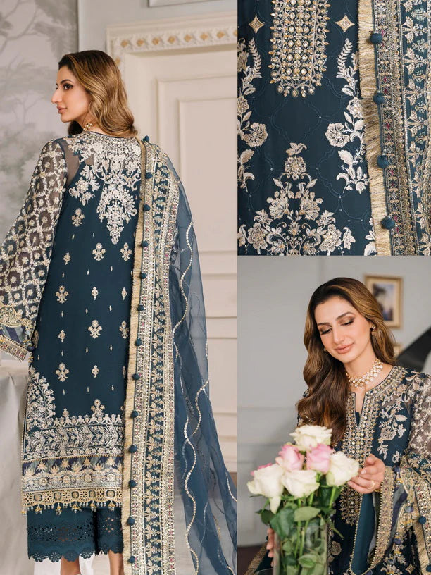 Baroque Chantelle Embroidered Luxury Chiffon Unstitched 3Pc Suit EC-01