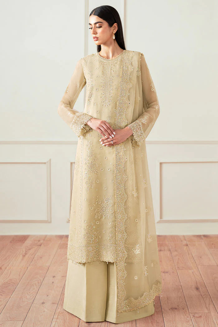 Farasha Essence Embroidered Chiffon Unstitched 3Pc Suit - Beige Dusk