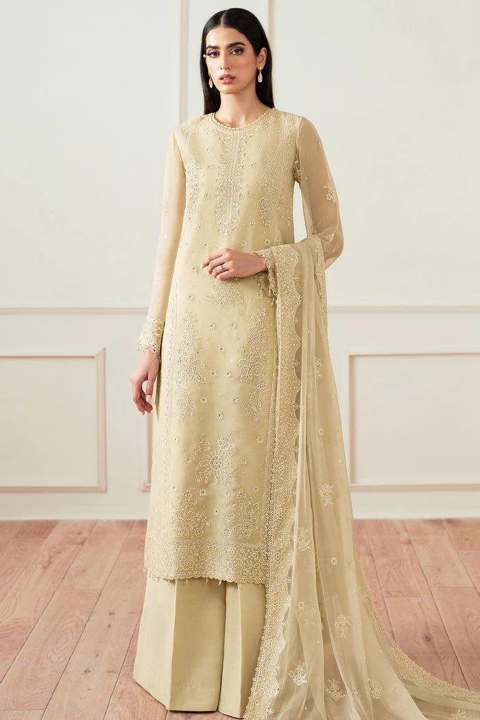 Farasha Essence Embroidered Chiffon Unstitched 3Pc Suit - Beige Dusk