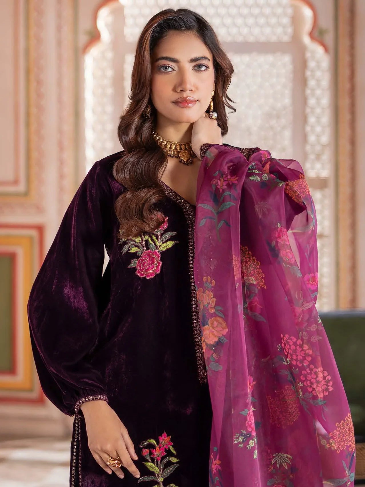Charizma Signora Premium Embroidered Velvet Unstitched 3Pc Suit CVT4-19