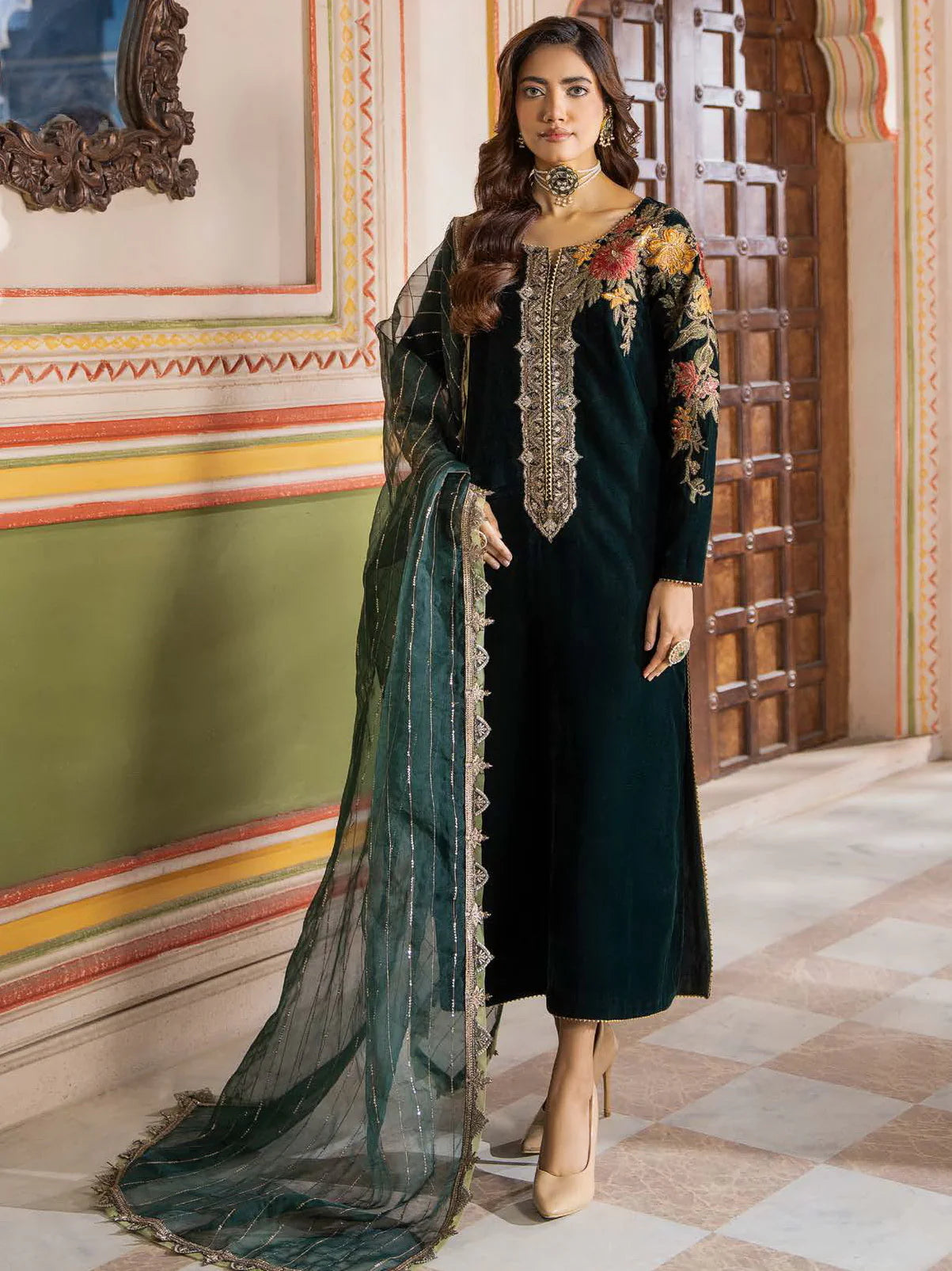 Charizma Signora Premium Embroidered Velvet Unstitched 3Pc Suit CVT4-20