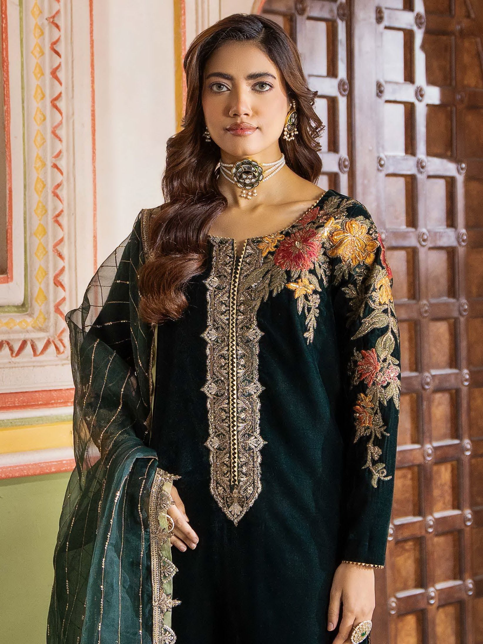 Charizma Signora Premium Embroidered Velvet Unstitched 3Pc Suit CVT4-20