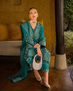Faiza Saqlain Zinnia Embroidered Luxury Lawn Unstitched 3Pc Suit - Calla