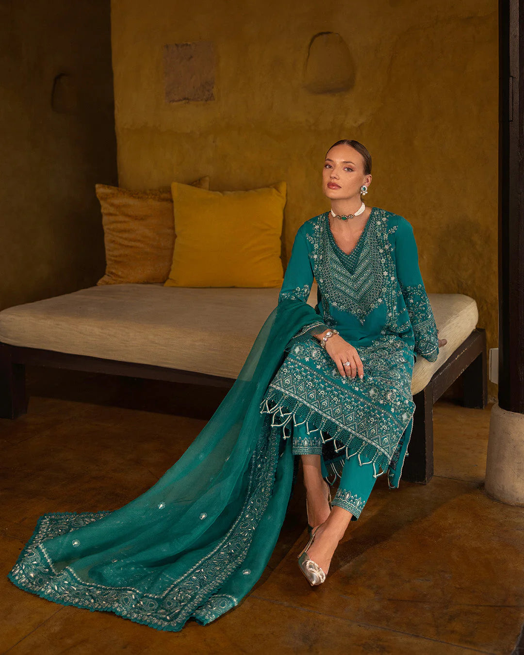 Faiza Saqlain Zinnia Embroidered Luxury Lawn Unstitched 3Pc Suit - Calla