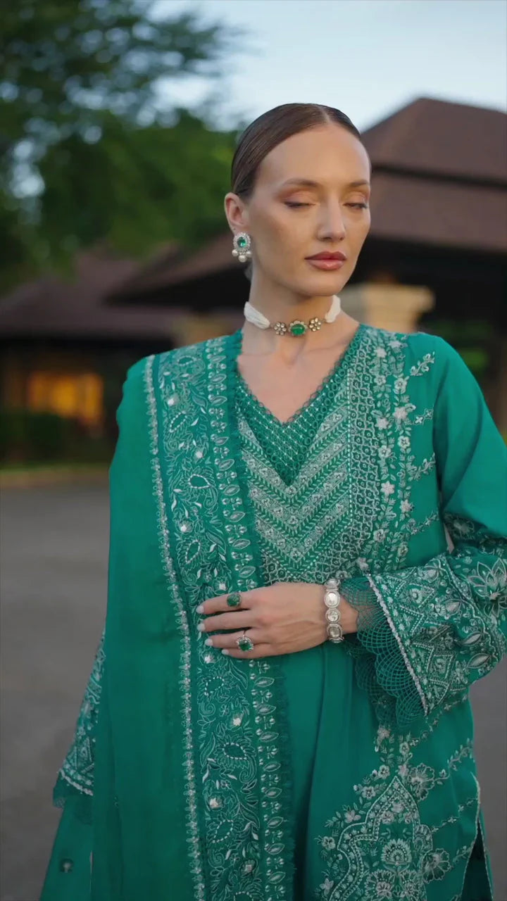Faiza Saqlain Zinnia Embroidered Luxury Lawn Unstitched 3Pc Suit - Calla