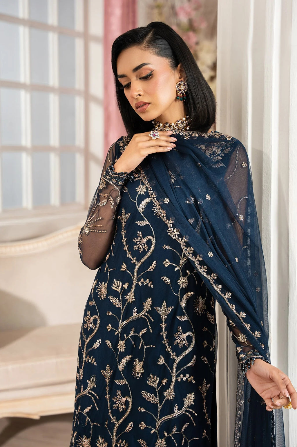Zarif Nafees Sequins Embroidered Net Unstitched 3Pc Suit ZNAF - 02 SELIN