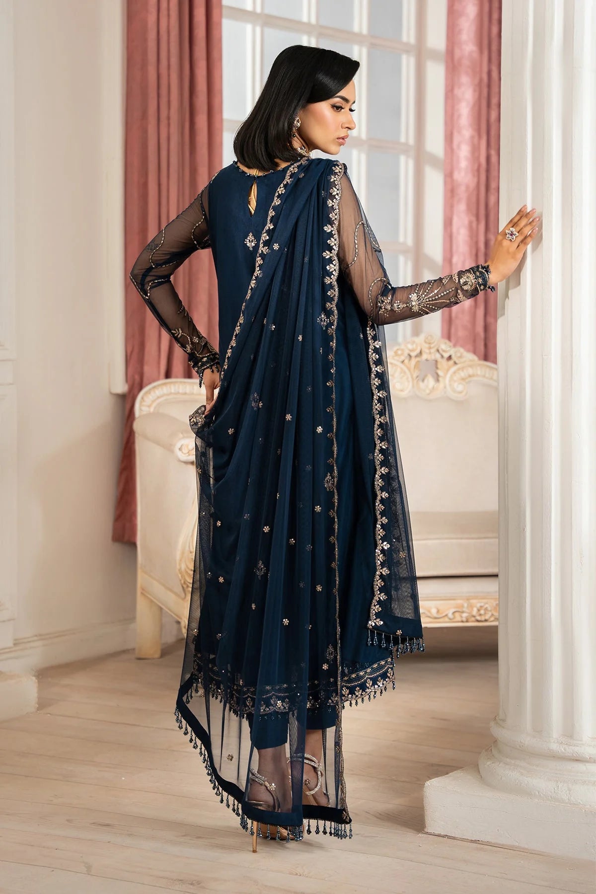 Zarif Nafees Sequins Embroidered Net Unstitched 3Pc Suit ZNAF - 02 SELIN