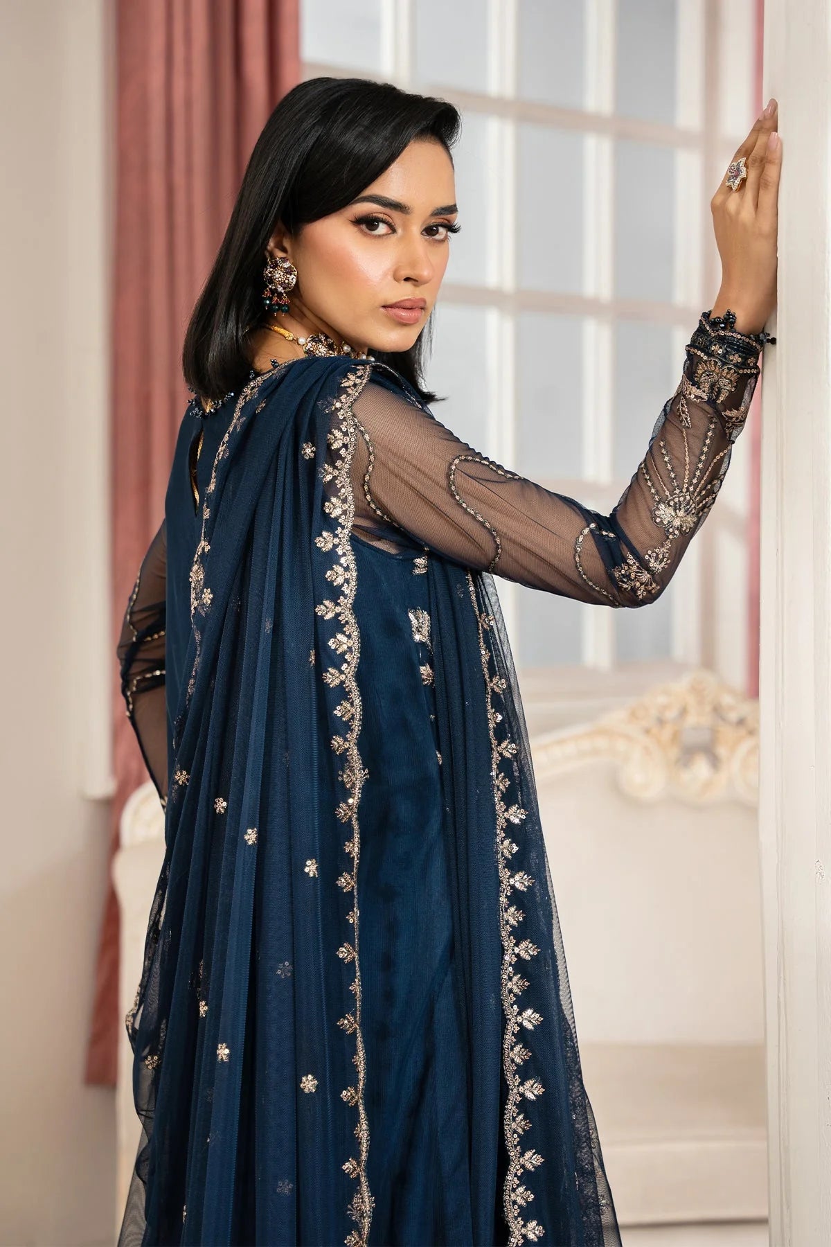 Zarif Nafees Sequins Embroidered Net Unstitched 3Pc Suit ZNAF - 02 SELIN