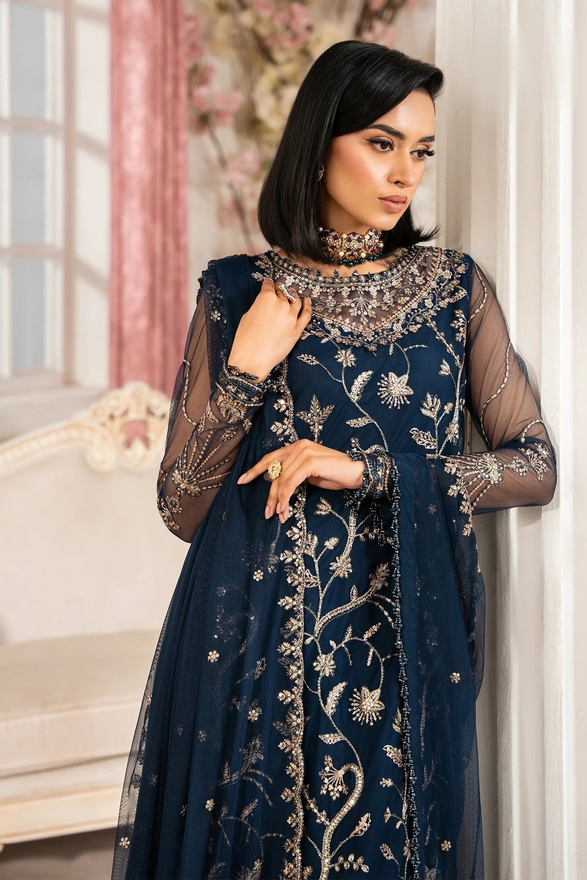Zarif Nafees Sequins Embroidered Net Unstitched 3Pc Suit ZNAF - 02 SELIN