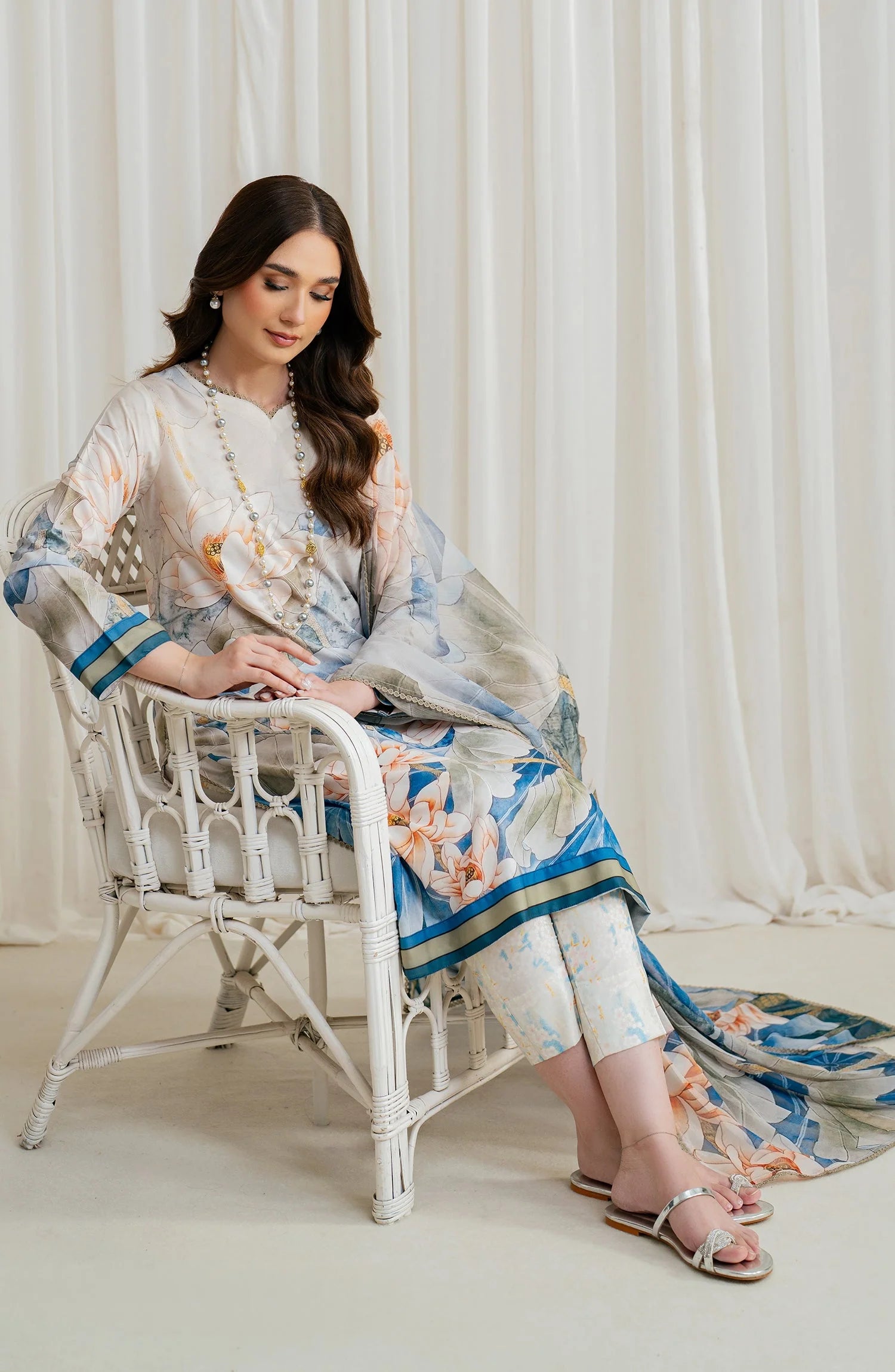 Zarif Co-Ords Unstitched Printed Georgette Silk 3Pc Suit ZGS 03 ASLAAN