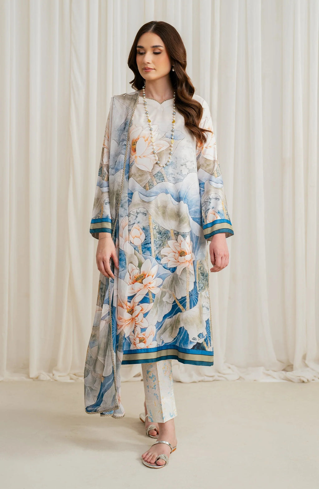 Zarif Co-Ords Unstitched Printed Georgette Silk 3Pc Suit ZGS 03 ASLAAN
