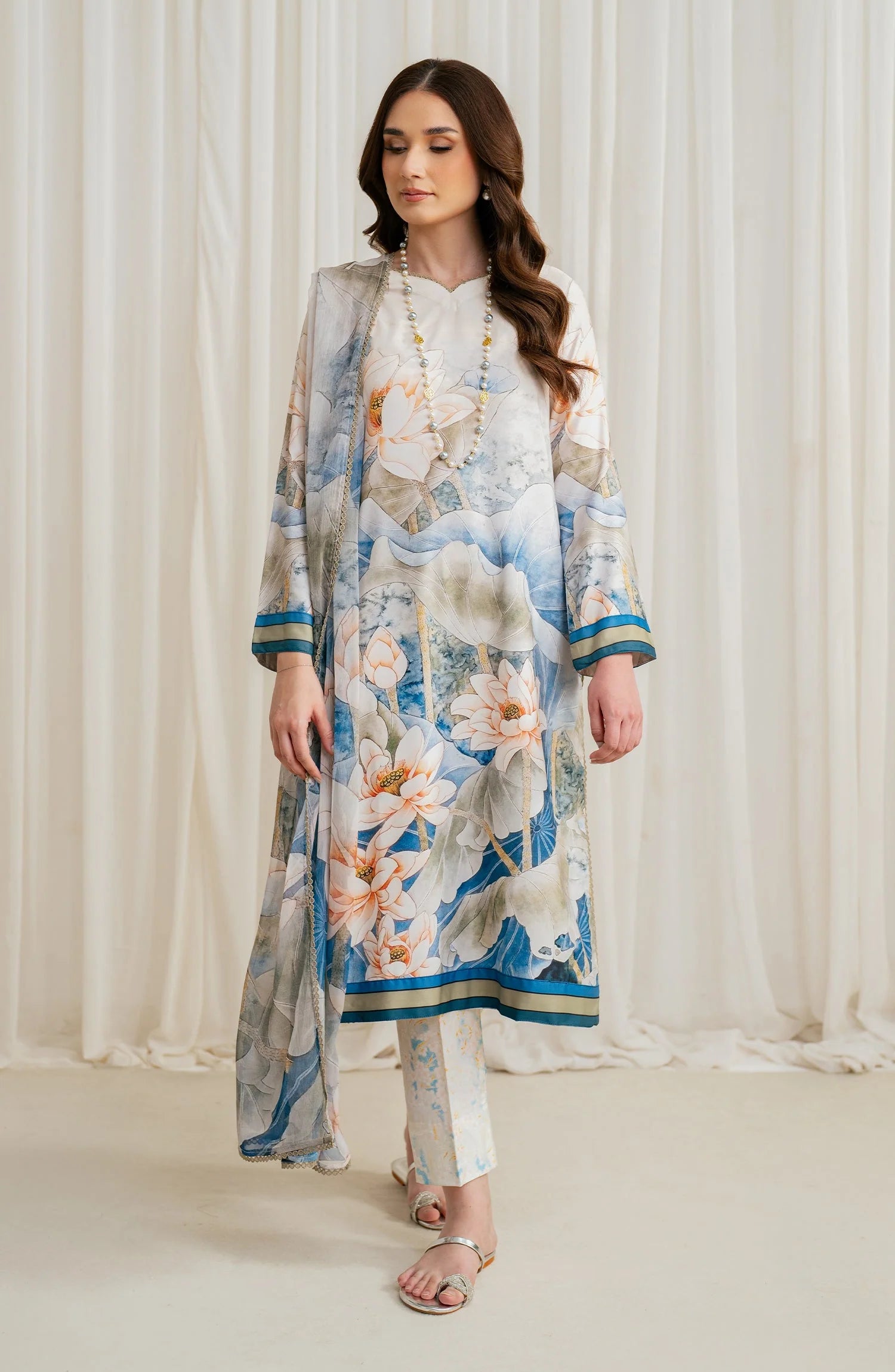 Zarif Co-Ords Unstitched Printed Georgette Silk 3Pc Suit ZGS 03 ASLAAN