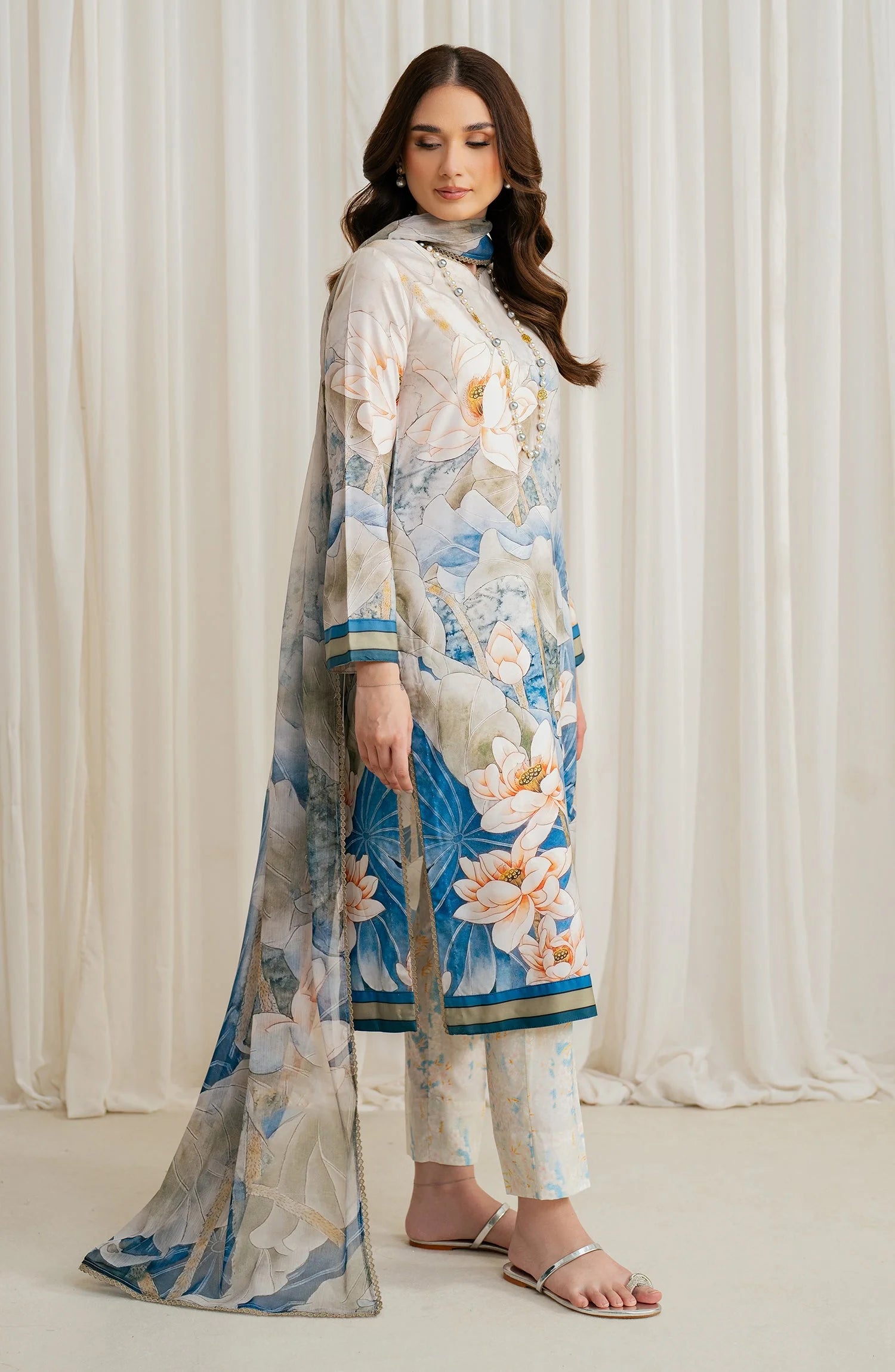 Zarif Co-Ords Unstitched Printed Georgette Silk 3Pc Suit ZGS 03 ASLAAN