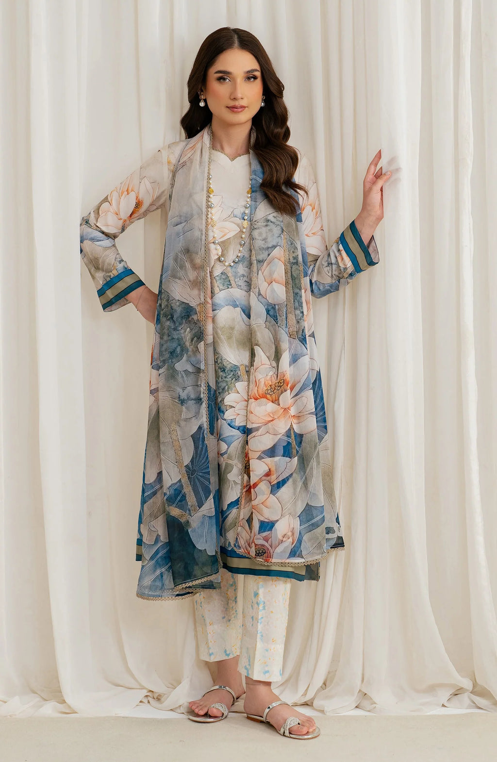 Zarif Co-Ords Unstitched Printed Georgette Silk 3Pc Suit ZGS 03 ASLAAN