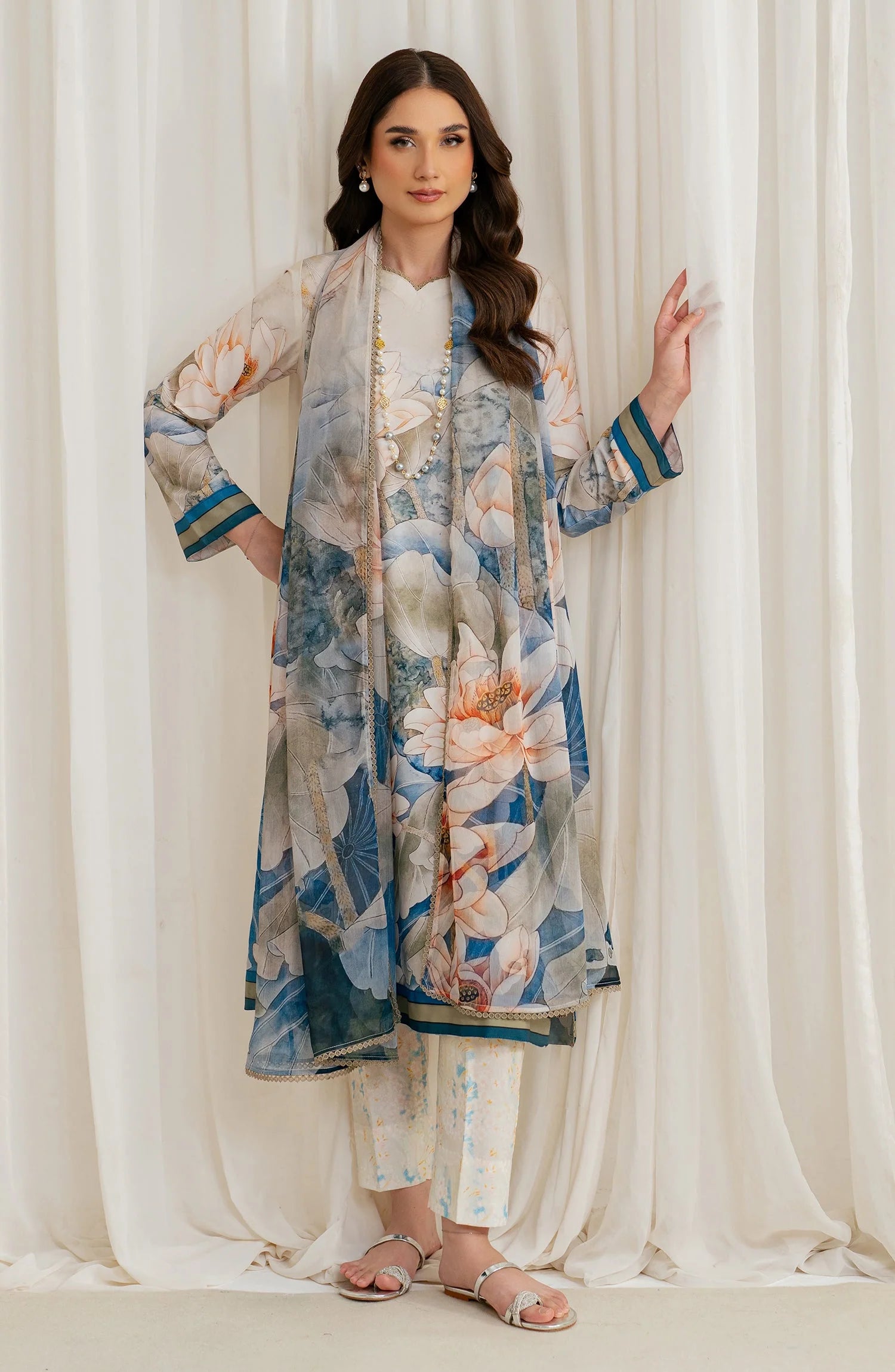 Zarif Co-Ords Unstitched Printed Georgette Silk 3Pc Suit ZGS 03 ASLAAN