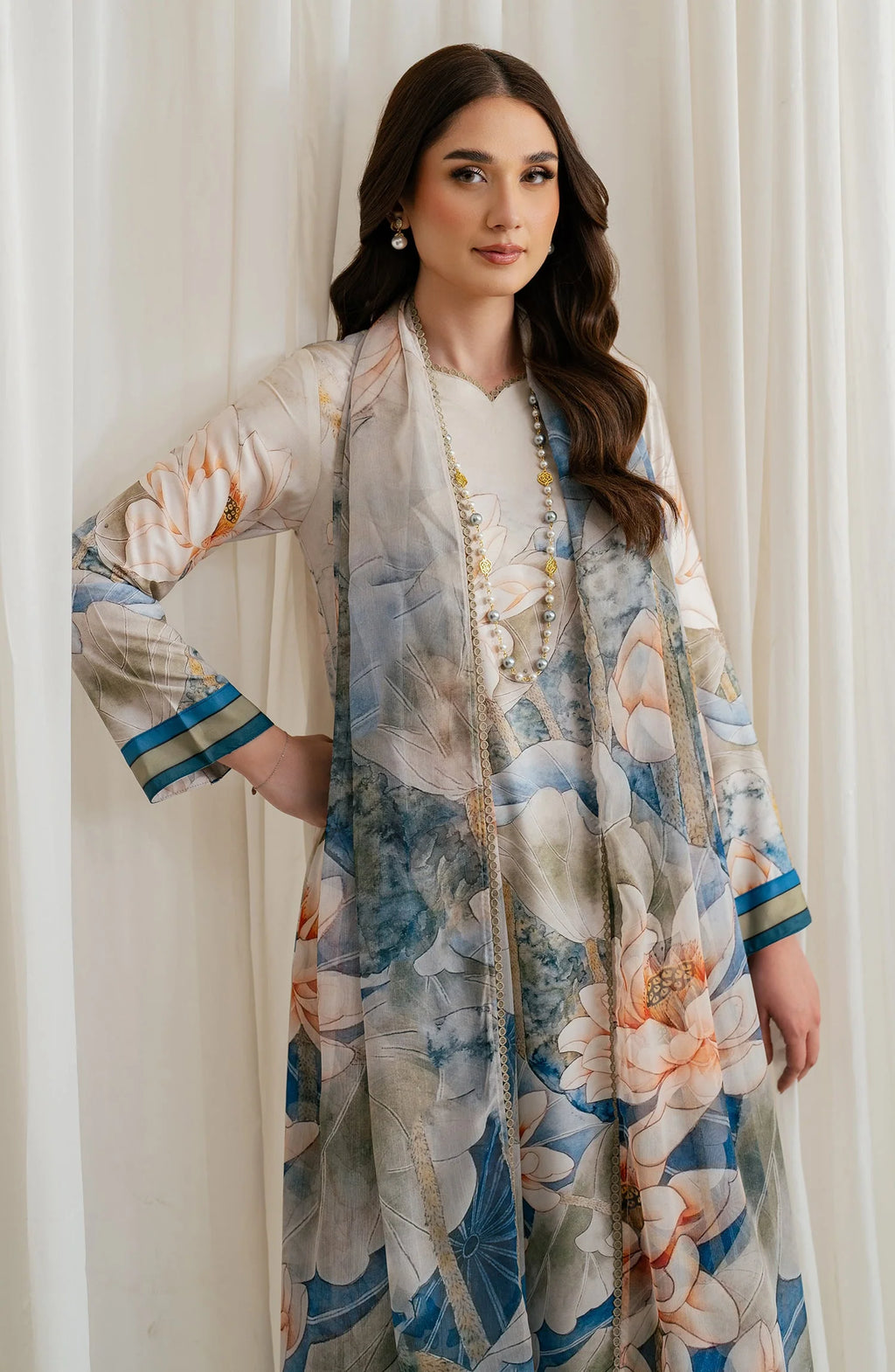 Zarif Co-Ords Unstitched Printed Georgette Silk 3Pc Suit ZGS 03 ASLAAN
