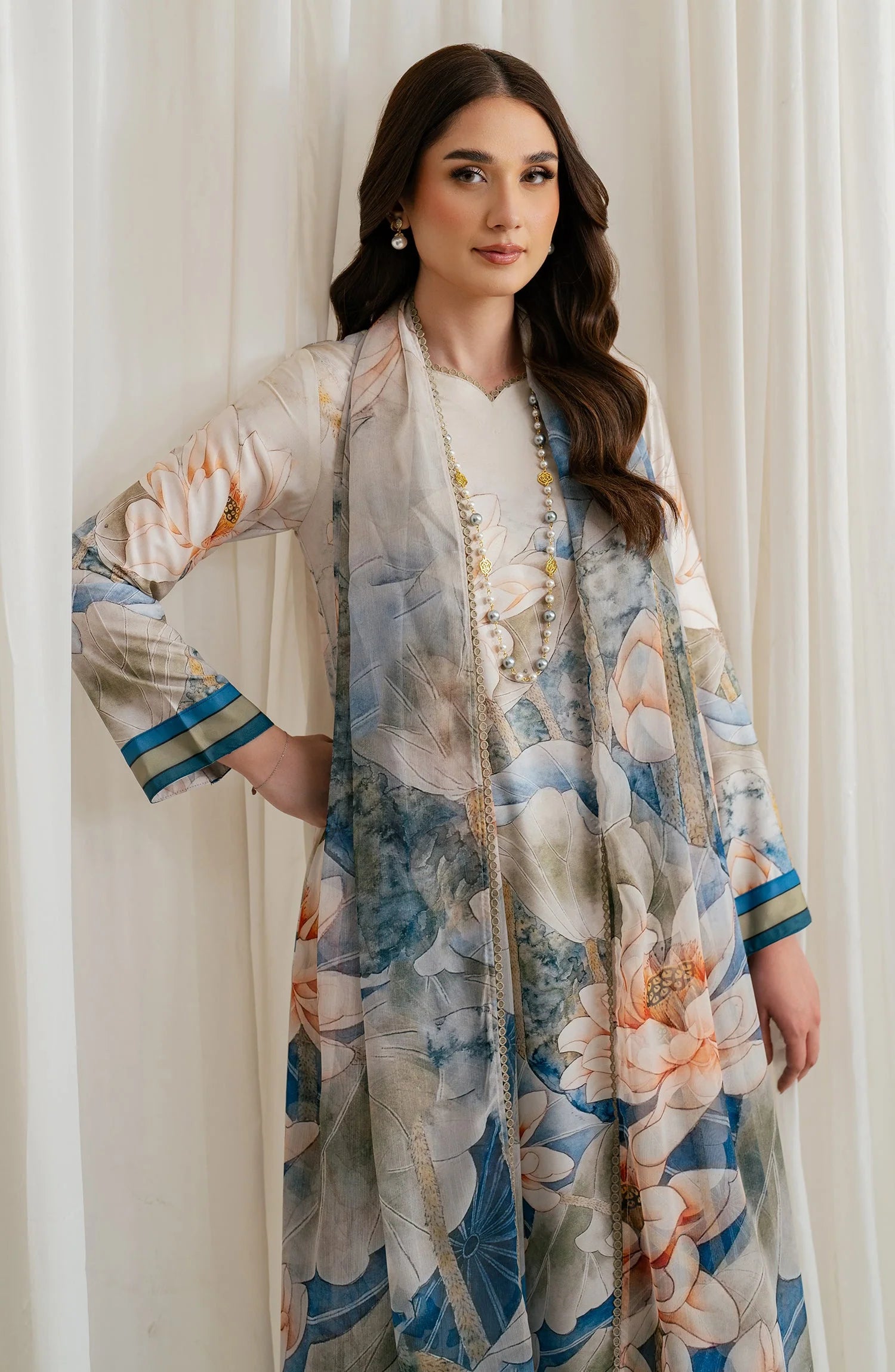 Zarif Co-Ords Unstitched Printed Georgette Silk 3Pc Suit ZGS 03 ASLAAN