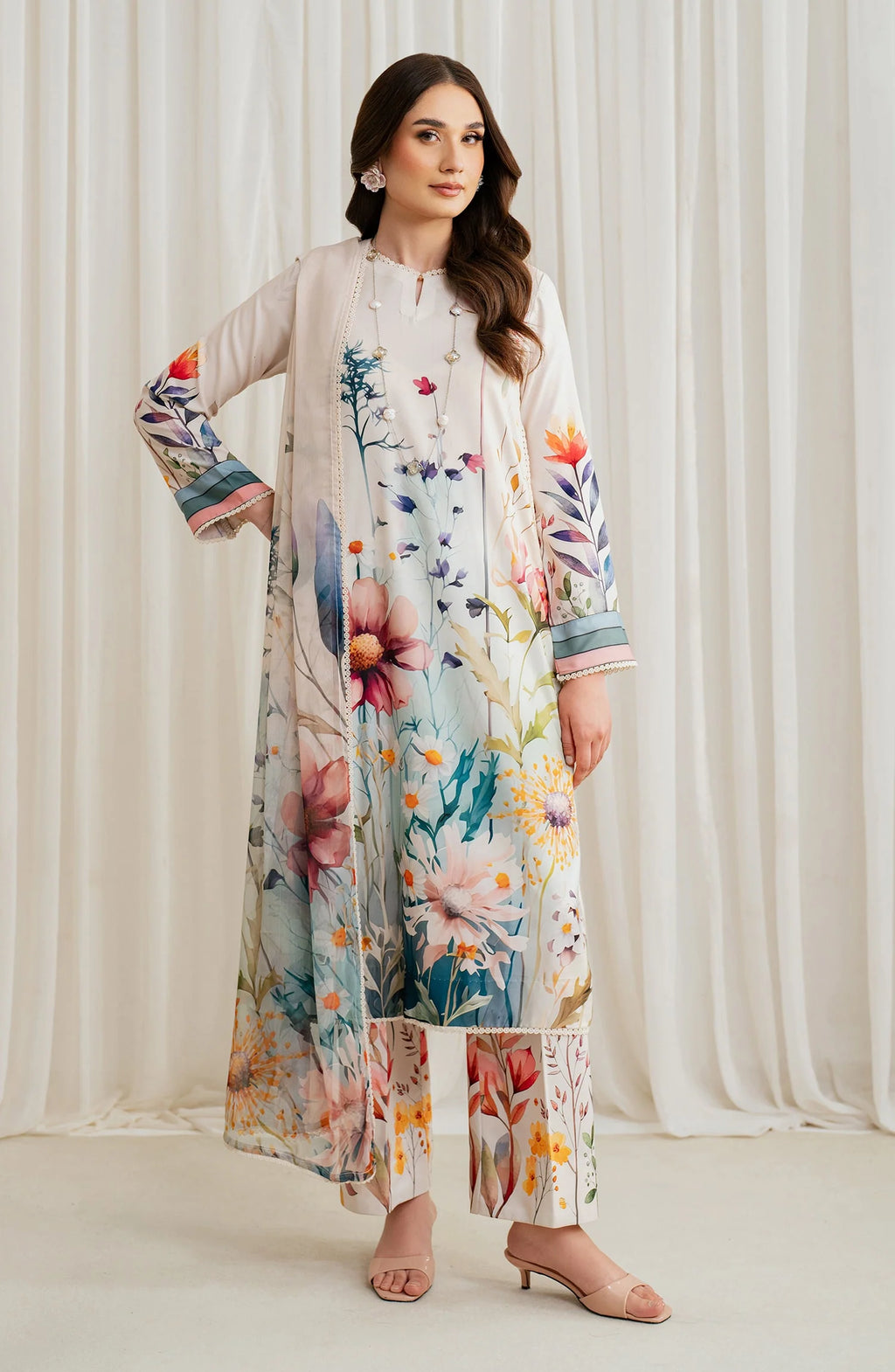 Zarif Co-Ords Unstitched Printed Georgette Silk 3Pc Suit ZGS 07 EZRAH