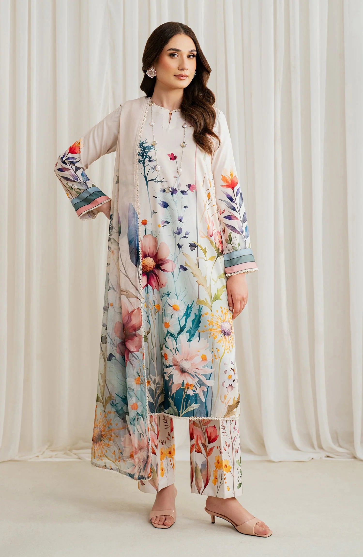 Zarif Co-Ords Unstitched Printed Georgette Silk 3Pc Suit ZGS 07 EZRAH