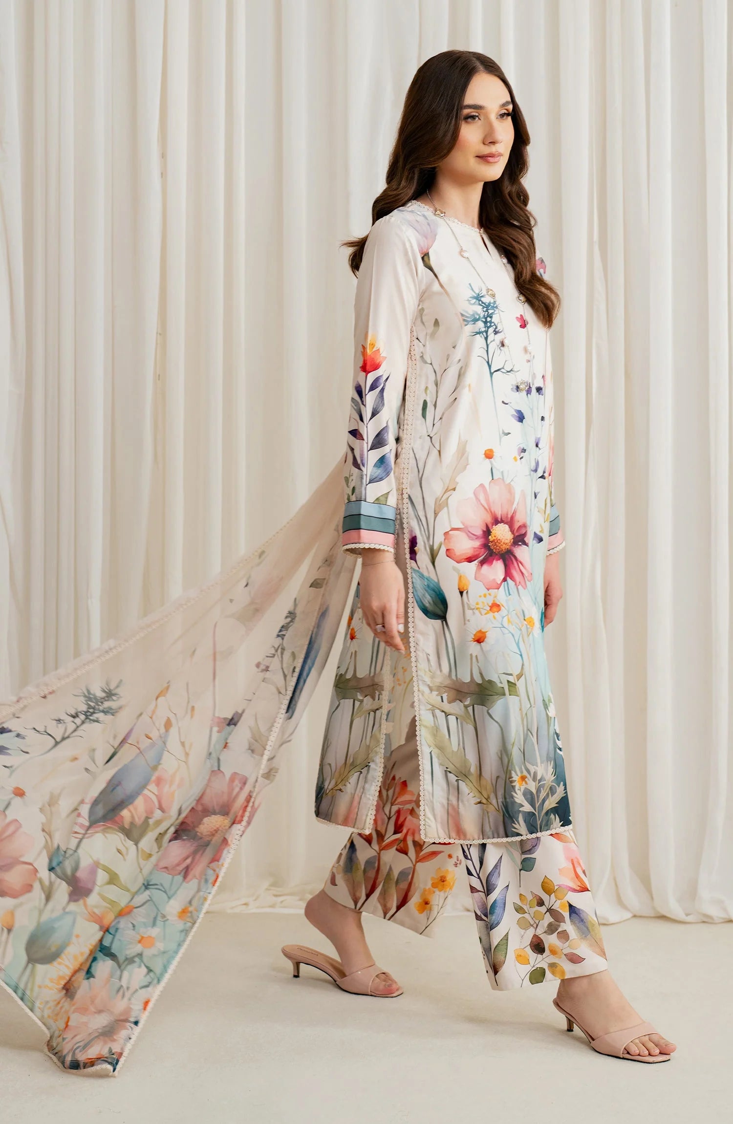 Zarif Co-Ords Unstitched Printed Georgette Silk 3Pc Suit ZGS 07 EZRAH