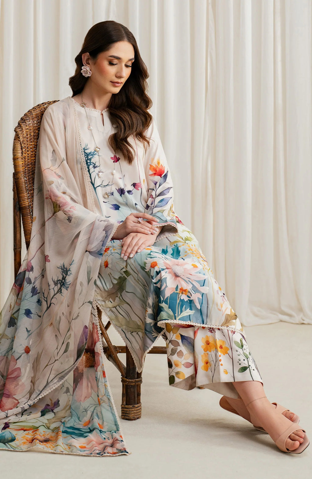 Zarif Co-Ords Unstitched Printed Georgette Silk 3Pc Suit ZGS 07 EZRAH