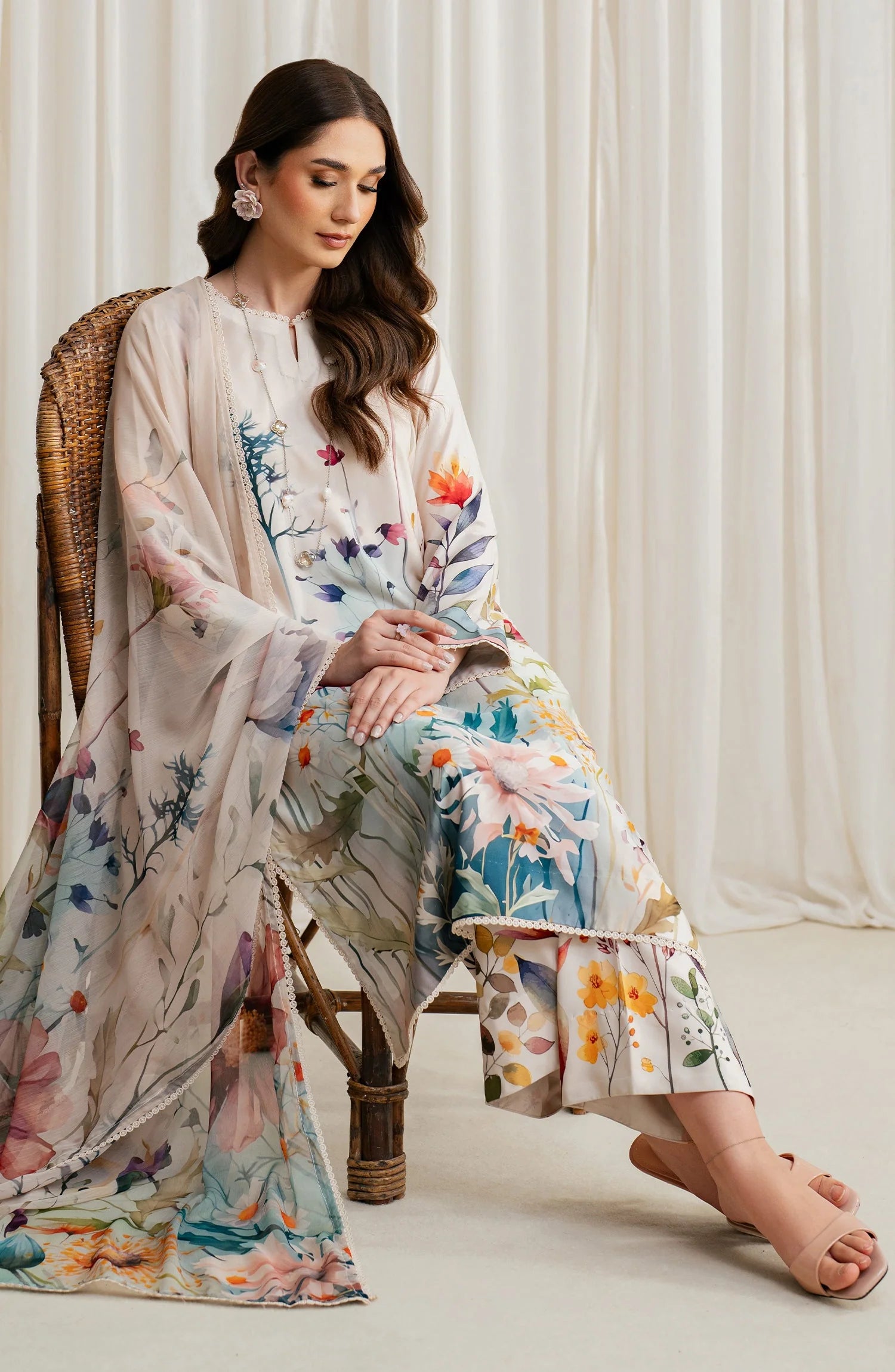 Zarif Co-Ords Unstitched Printed Georgette Silk 3Pc Suit ZGS 07 EZRAH