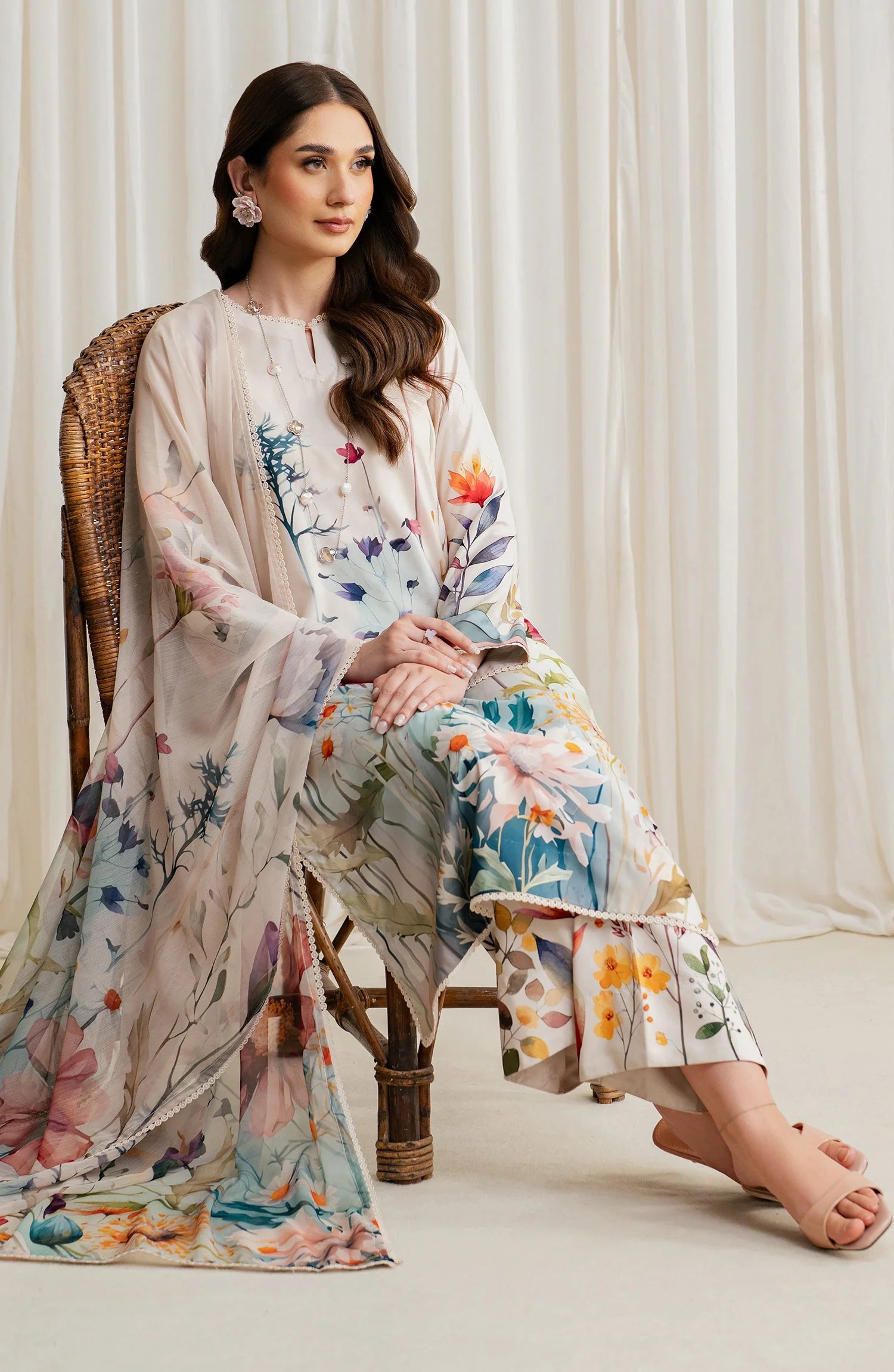 Zarif Co-Ords Unstitched Printed Georgette Silk 3Pc Suit ZGS 07 EZRAH
