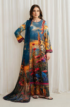 Zarif Co-Ords Unstitched Printed Georgette Silk 3Pc Suit ZGS 04 OCEAN