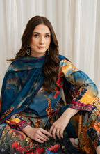 Zarif Co-Ords Unstitched Printed Georgette Silk 3Pc Suit ZGS 04 OCEAN
