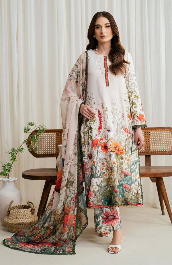 Zarif Co-Ords Unstitched Printed Georgette Silk 3Pc Suit ZGS 01 CREAM