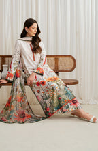 Zarif Co-Ords Unstitched Printed Georgette Silk 3Pc Suit ZGS 01 CREAM