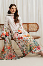 Zarif Co-Ords Unstitched Printed Georgette Silk 3Pc Suit ZGS 01 CREAM