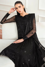 Farasha Essence Embroidered Chiffon Unstitched 3Pc Suit - Dark Whisper