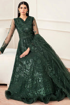 Farasha Essence Embroidered Net Unstitched 3Pc Suit - Emerald Muse
