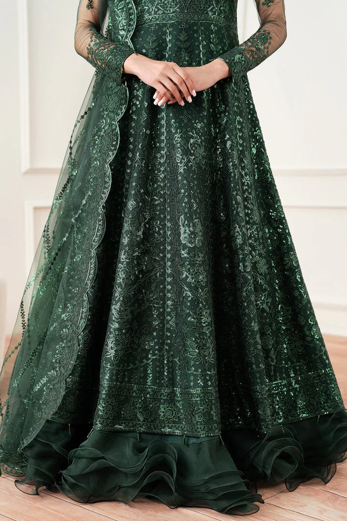 Farasha Essence Embroidered Net Unstitched 3Pc Suit - Emerald Muse