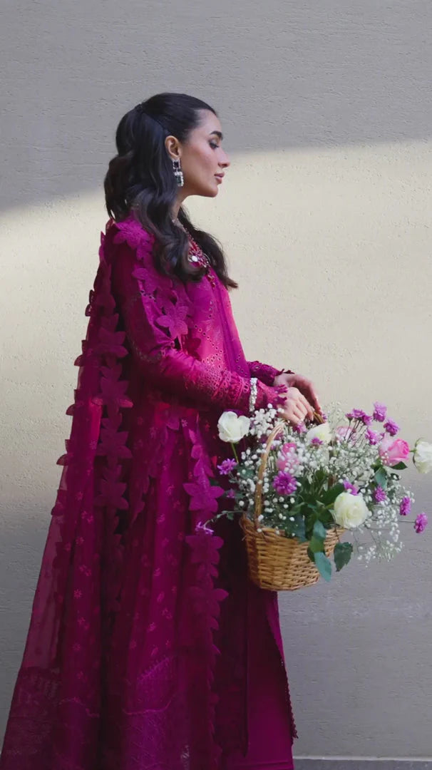 Qalamkar Sahil Embroidered Lawn Unstitched 3Pc Suit FK-11 VIOLET