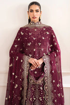 Farasha Essence Embroidered Chiffon Unstitched 3Pc Suit - Maroon Empress