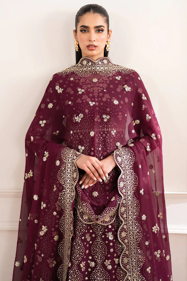 Farasha Essence Embroidered Chiffon Unstitched 3Pc Suit - Maroon Empress